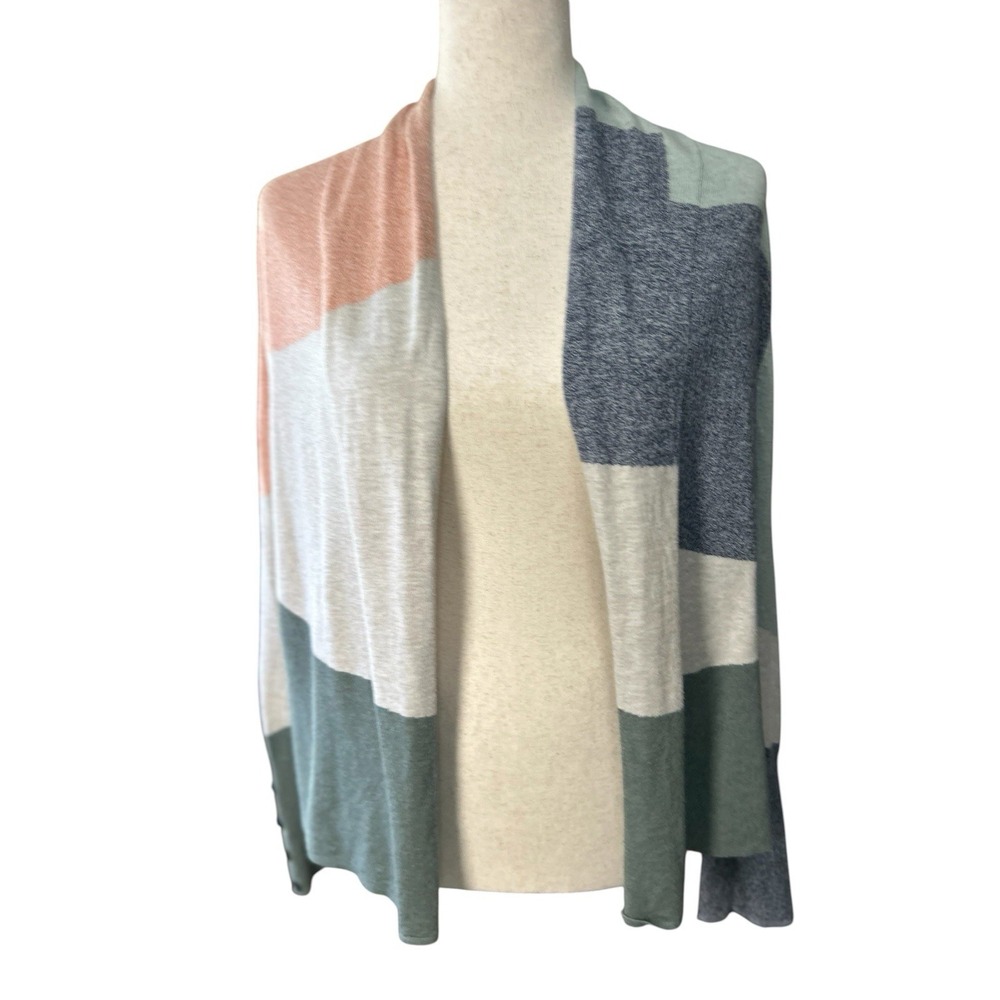 Nic + Zoe Colorblock Patchwork Open Cardigan Long Sleeve Stretch Large Teacher